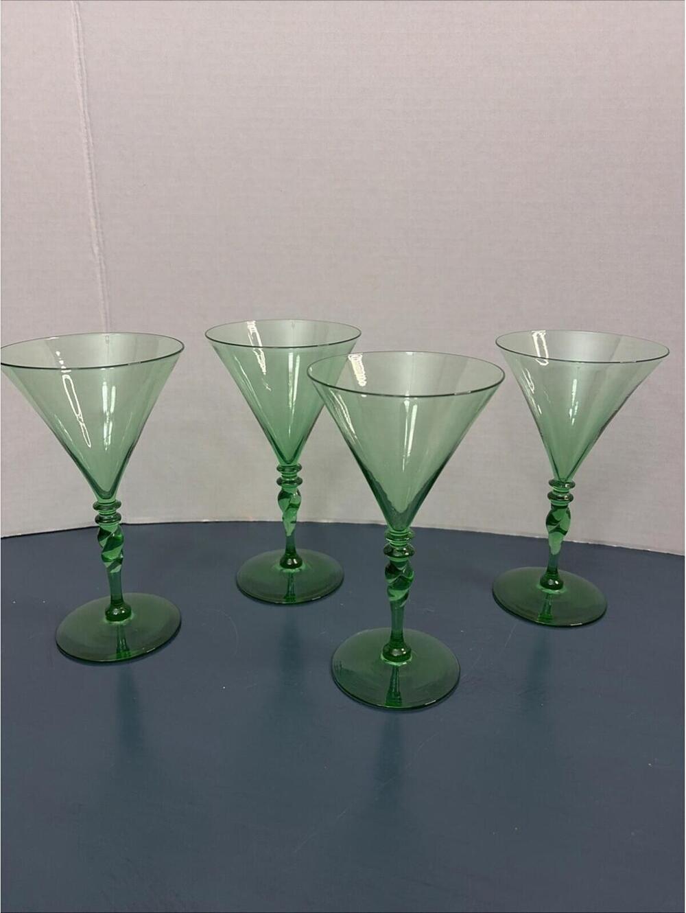 Set Of 4 MCM Steuben Pomona Green Uranium  Glasses Rare Green Stem